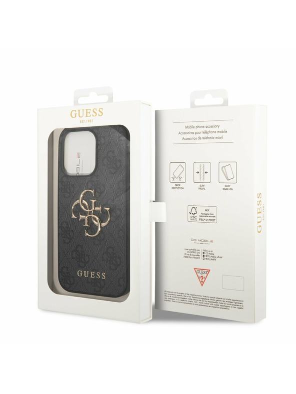 Guess Guess PU 4G kovinski logotip hrbtni ovitek za iPhone 14 Pro siv