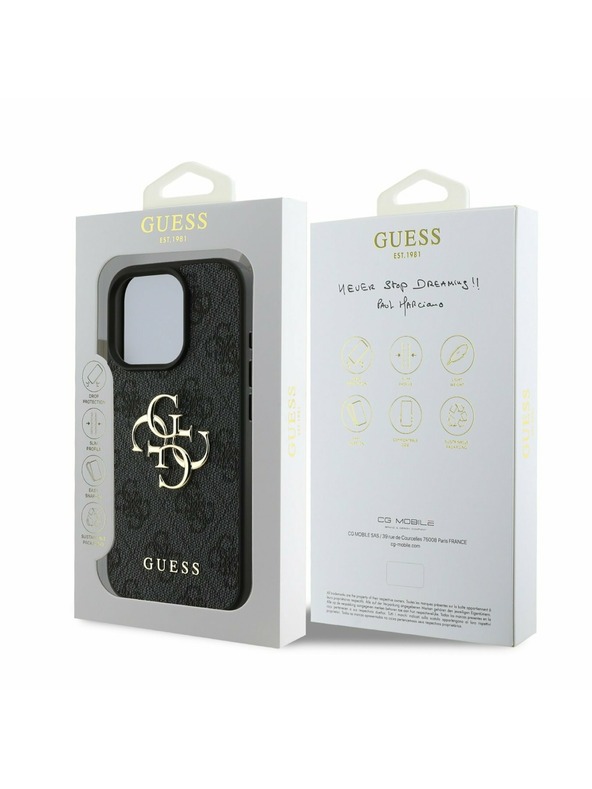 Guess Guess PU 4G kovinski zadnji ovitek z logotipom za iPhone 16 Pro sive barve