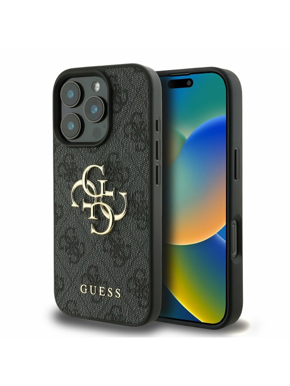 Guess Guess PU 4G Metal Logo zadnji pokrov za iPhone 16 Pro Max siv