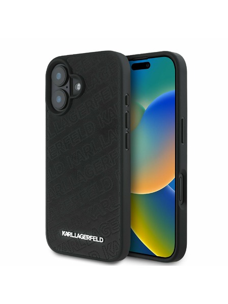 Karl Lagerfeld Karl Lagerfeld PU Prešit vzorec Zadnji pokrov za iPhone 16 Black