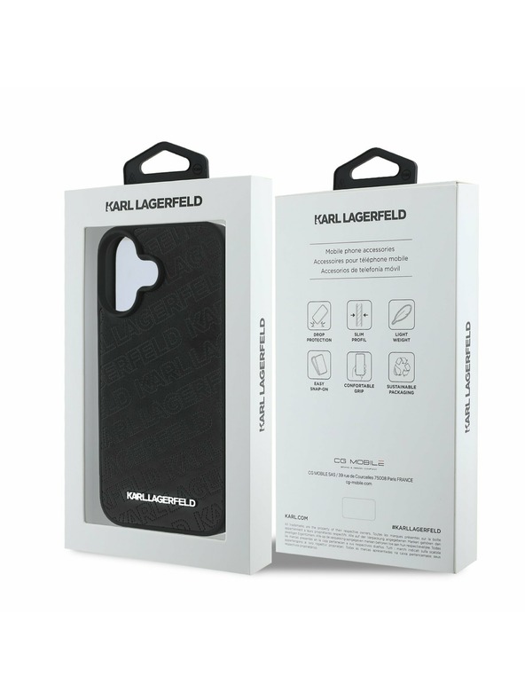 Karl Lagerfeld Karl Lagerfeld PU Prešit vzorec Zadnji pokrov za iPhone 16 Black