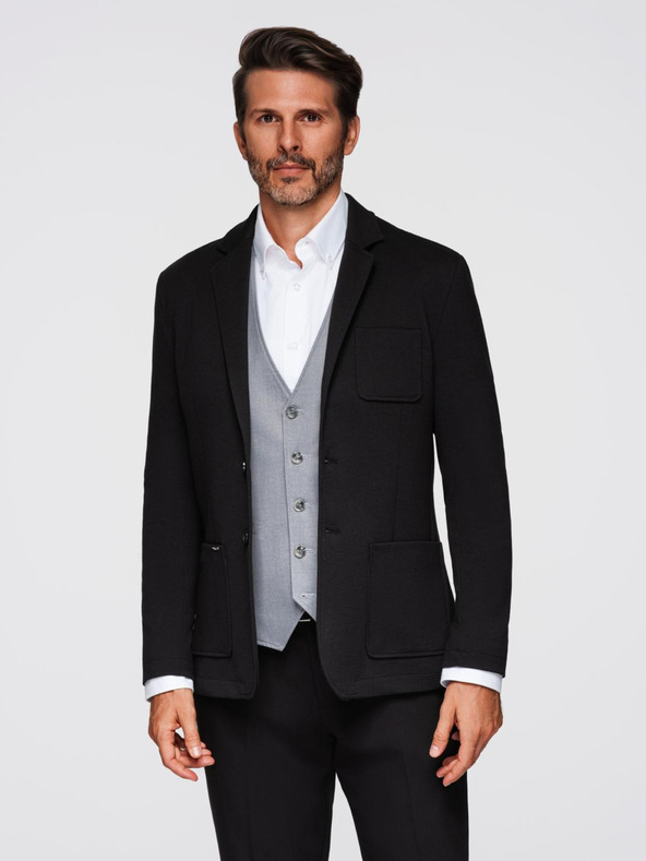 Ombre Clothing Moški črni blazer SLIM z rahlo teksturo