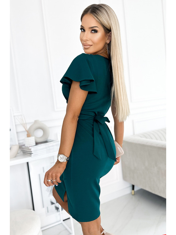 numoco NINA obleka s svinčnikom z dekoltejem - zelena Numoco NINA