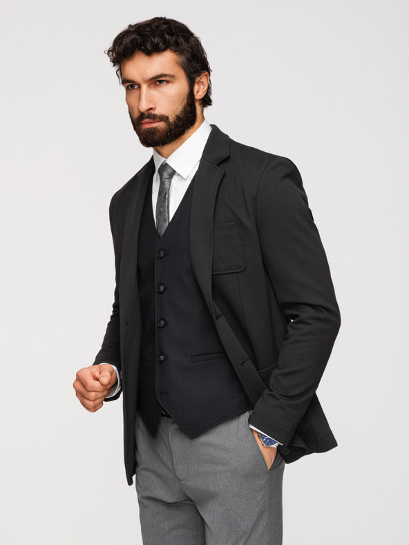 Ombre Clothing Moški črni blazer SLIM z rahlo teksturo