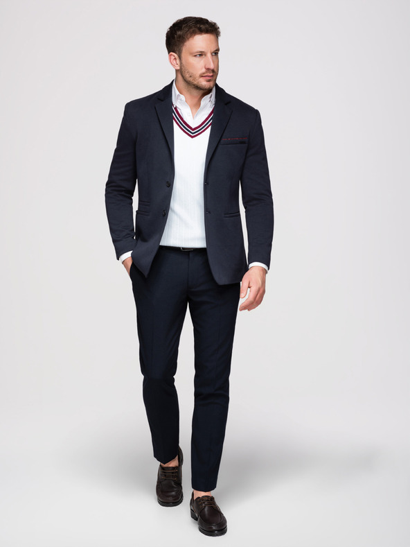 Ombre Clothing Moški pleteni sako kroja SLIM FIT - temno modra V3 M170 Ombre Clothing