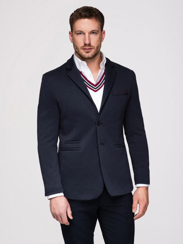Ombre Clothing Moški pleteni sako kroja SLIM FIT - temno modra V3 M170 Ombre Clothing