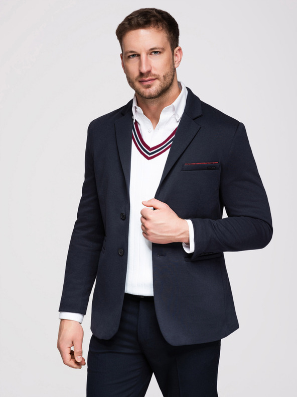 Ombre Clothing Moški pleteni sako kroja SLIM FIT - temno modra V3 M170 Ombre Clothing