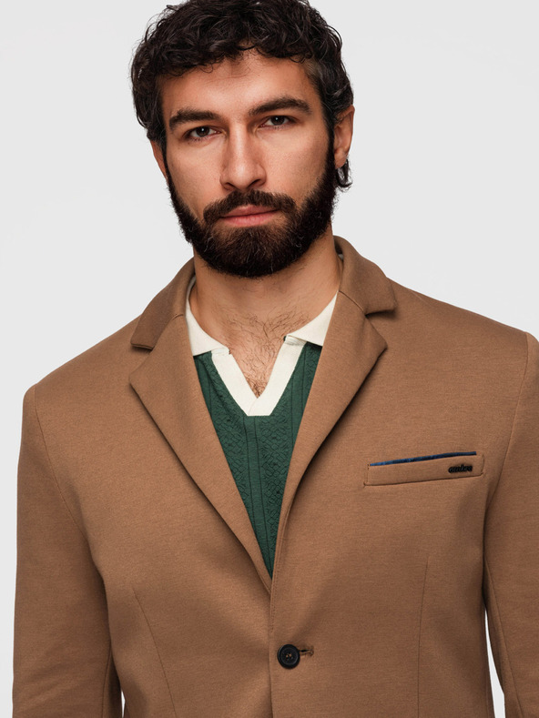 Ombre Clothing Pleteni moški sako SLIM FIT po meri - svetlo rjava V4 M170 Ombre Clothing