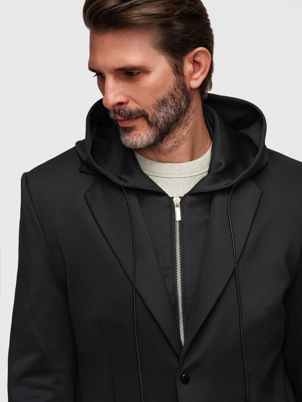Ombre Clothing Slasten moški sako z odstranljivo podlogo in nastavljivo kapuco - črna V1 M168 Ombre Clothing