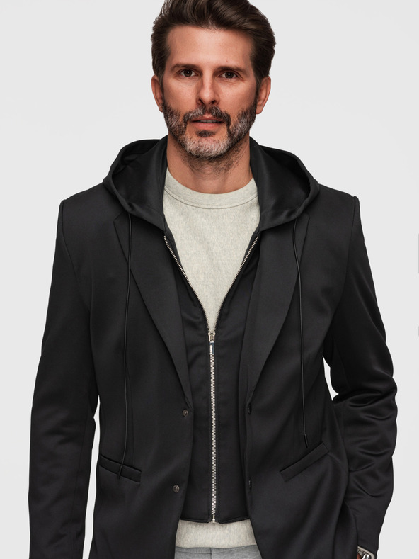 Ombre Clothing Slasten moški sako z odstranljivo podlogo in nastavljivo kapuco - črna V1 M168 Ombre Clothing