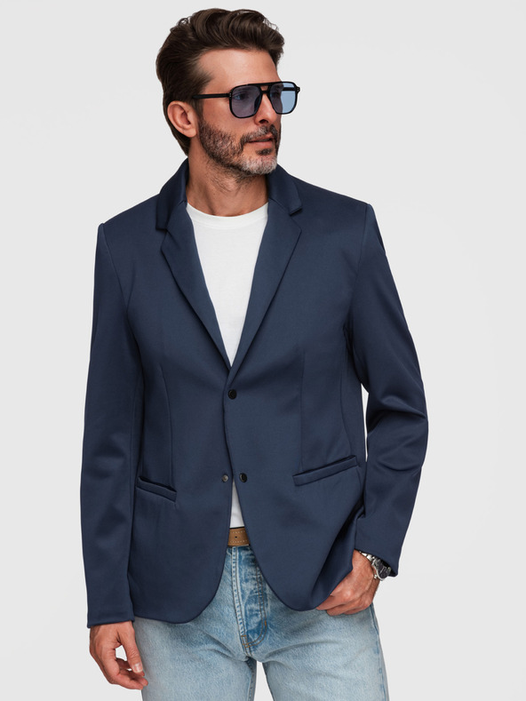 Ombre Clothing Slasten moški sako z odstranljivo podlogo in nastavljivo kapuco - temno modra V2 M168 Ombre Clothing