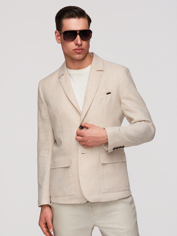 Ombre Clothing Moški sako REGULAR kroja s platnom - bež V1 M169 Ombre Clothing