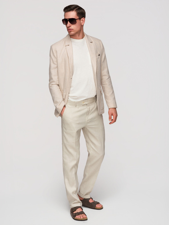 Ombre Clothing Moški sako REGULAR kroja s platnom - bež V1 M169 Ombre Clothing