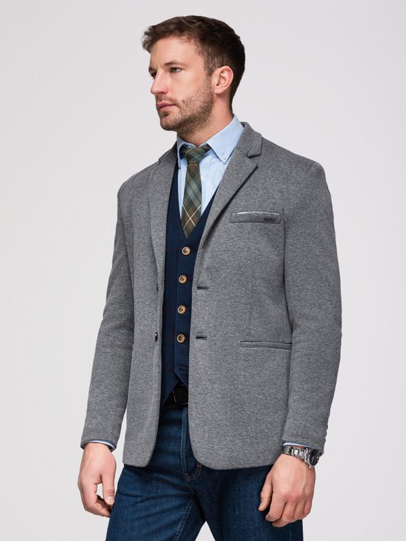 Ombre Clothing Moški pleteni sako kroja SLIM FIT - grafitna V1 M170 Ombre Clothing