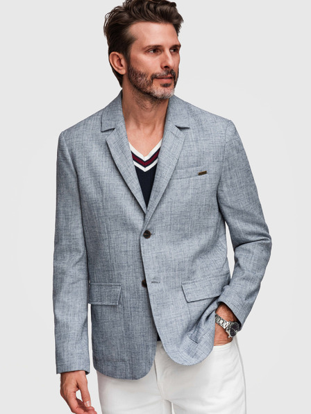 Ombre Clothing Moški sako REGULAR kroja s platnom - svetlo modra V4 M169 Ombre Clothing