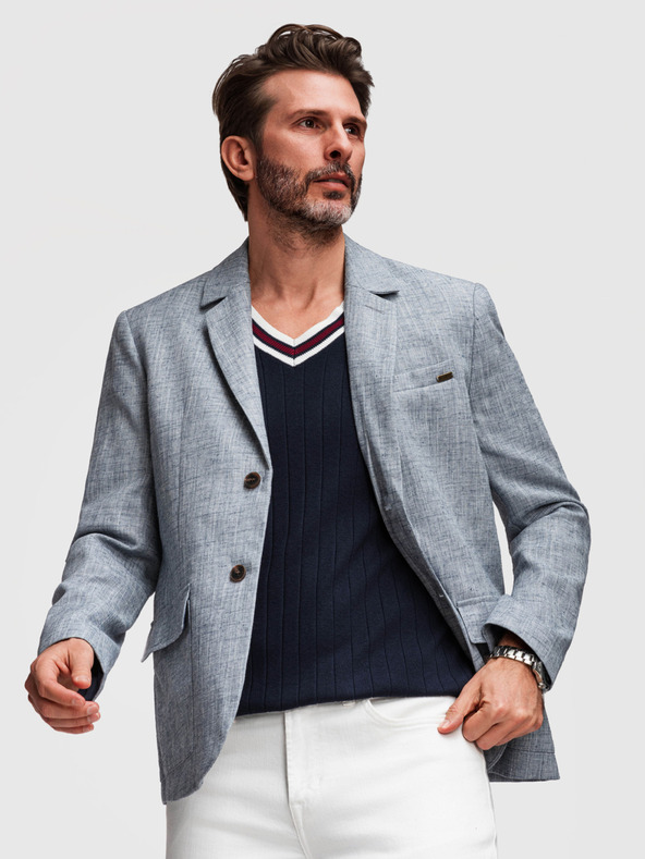 Ombre Clothing Moški sako REGULAR kroja s platnom - svetlo modra V4 M169 Ombre Clothing