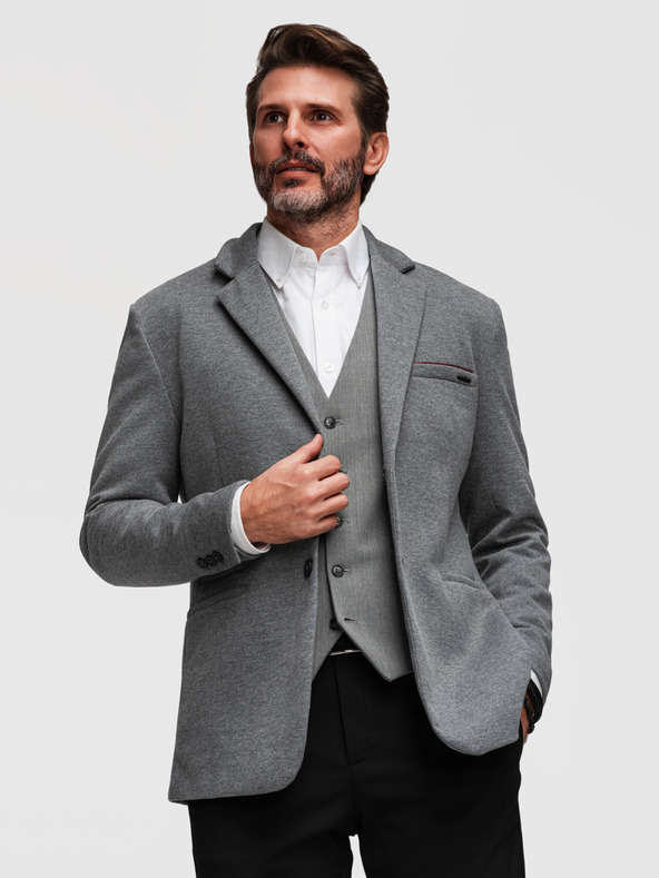 Ombre Clothing Moški pleteni sako kroja SLIM FIT - svetlo siva V2 M170 Ombre Clothing