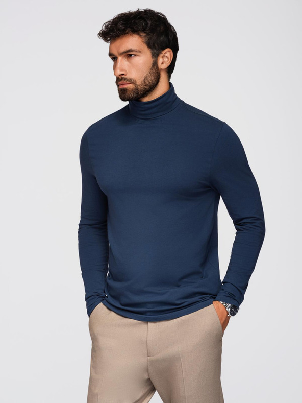 Ombre Clothing Moški golfar z dolgimi rokavi - temno moder V2 OM-LSCL-0130 Ombre Clothing