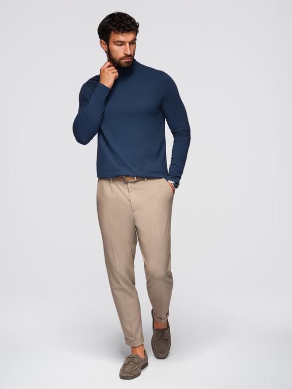 Ombre Clothing Moški golfar z dolgimi rokavi - temno moder V2 OM-LSCL-0130 Ombre Clothing