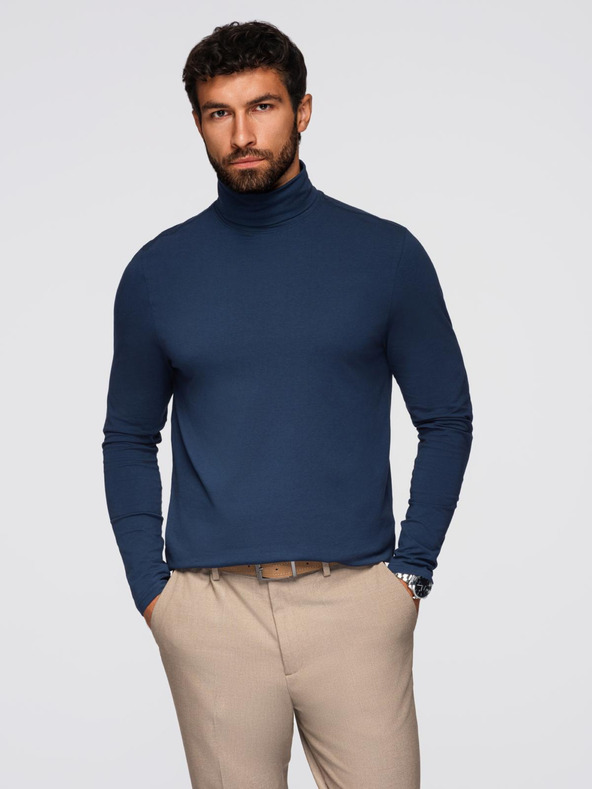 Ombre Clothing Moški golfar z dolgimi rokavi - temno moder V2 OM-LSCL-0130 Ombre Clothing