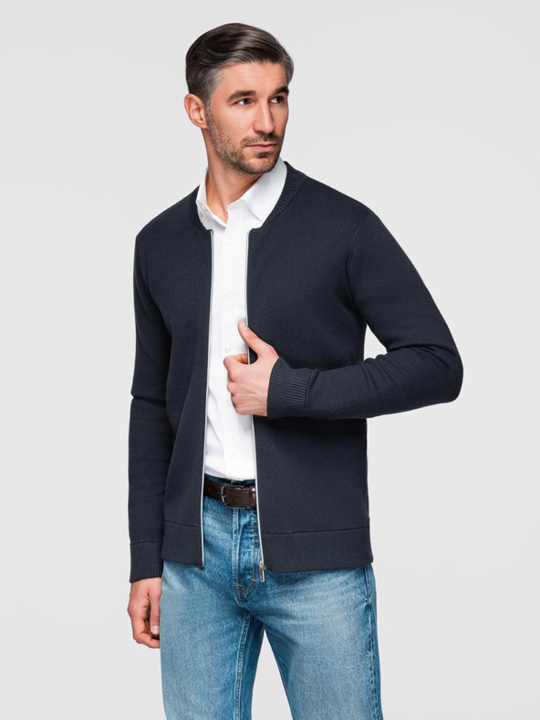 Ombre Clothing Moški pulover na zadrgo - temno moder V1 OM-SWZS-0146 Ombre Clothing