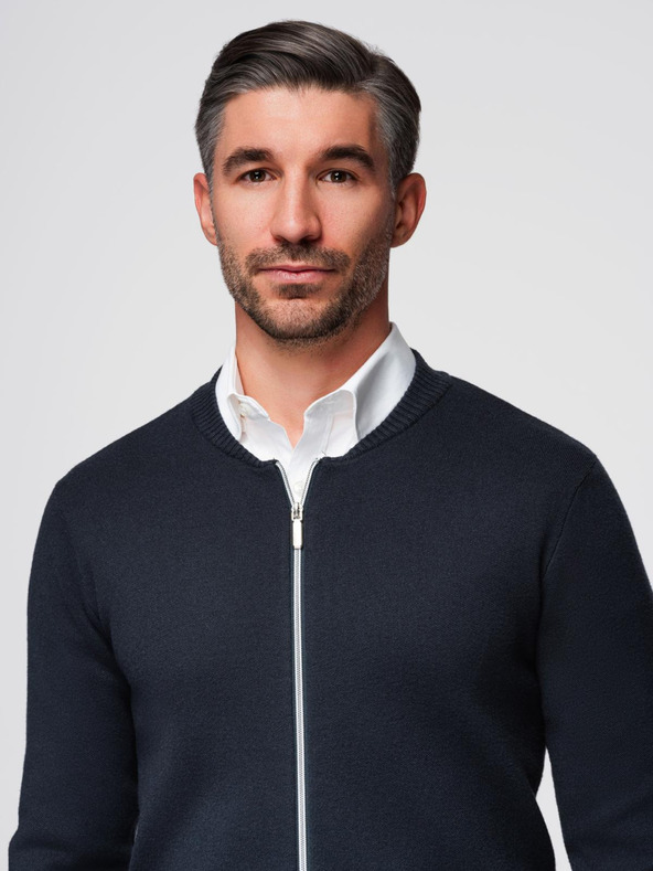 Ombre Clothing Moški pulover na zadrgo - temno moder V1 OM-SWZS-0146 Ombre Clothing