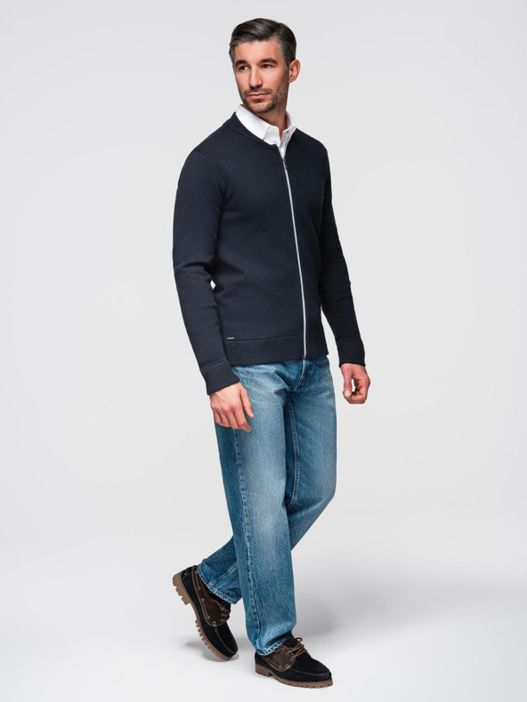 Ombre Clothing Moški pulover na zadrgo - temno moder V1 OM-SWZS-0146 Ombre Clothing