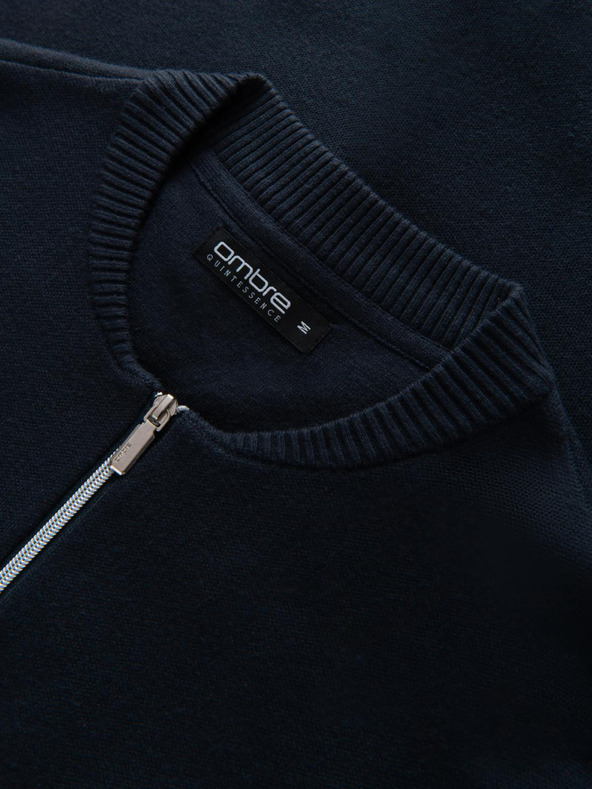 Ombre Clothing Moški pulover na zadrgo - temno moder V1 OM-SWZS-0146 Ombre Clothing
