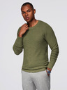 Ombre Clothing Moški strukturirani pulover s kulatim izrezom - olivna barva V1 OM-SWSW-0181 Ombre Clothing