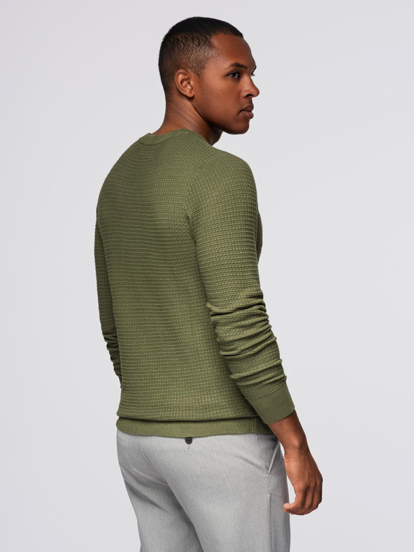 Ombre Clothing Moški strukturirani pulover s kulatim izrezom - olivna barva V1 OM-SWSW-0181 Ombre Clothing