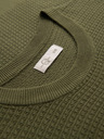 Ombre Clothing Moški strukturirani pulover s kulatim izrezom - olivna barva V1 OM-SWSW-0181 Ombre Clothing