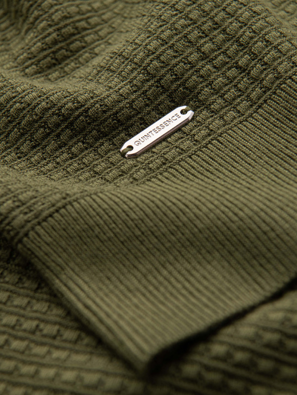 Ombre Clothing Moški strukturirani pulover s kulatim izrezom - olivna barva V1 OM-SWSW-0181 Ombre Clothing