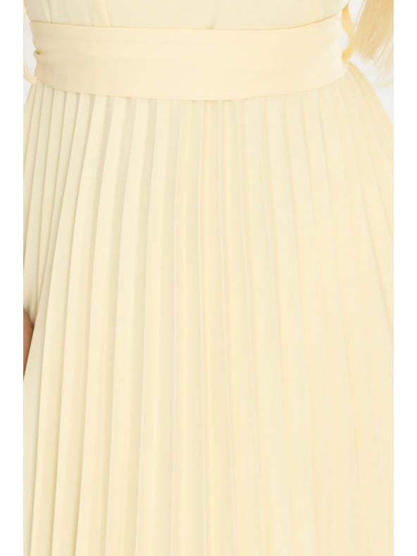 numoco LILA Klasični naborani obleki s kratkim rokavom in pasom - maslena rumena