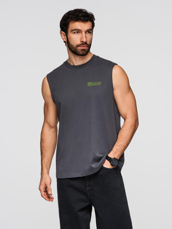 Ombre Clothing Moško bombažno majico brez rokavov TANK TOP - grafitna V2 OM-TSTT-0243 Ombre Clothing