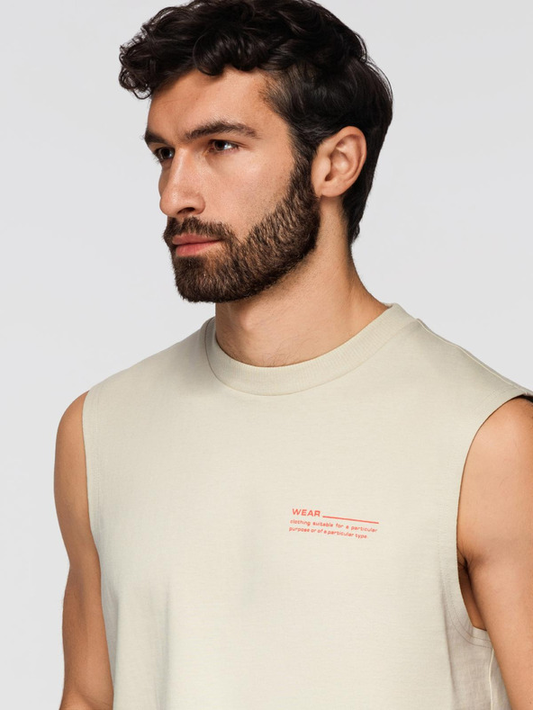 Ombre Clothing Moško bombažno majico TANK TOP brez rokavov - kremna V3 OM-TSTT-0243 Ombre Clothing