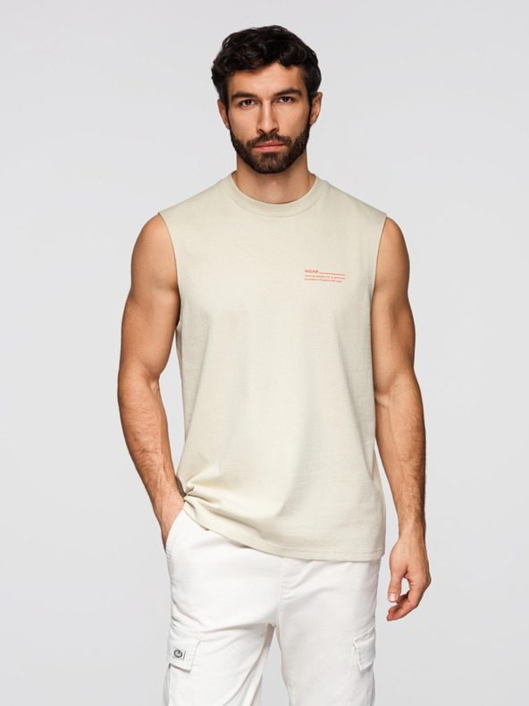 Ombre Clothing Moško bombažno majico TANK TOP brez rokavov - kremna V3 OM-TSTT-0243 Ombre Clothing