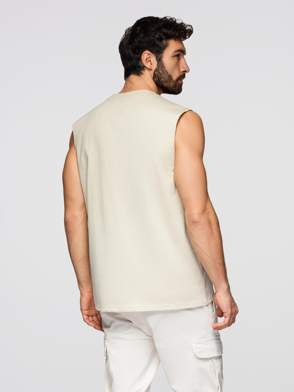 Ombre Clothing Moško bombažno majico TANK TOP brez rokavov - kremna V3 OM-TSTT-0243 Ombre Clothing