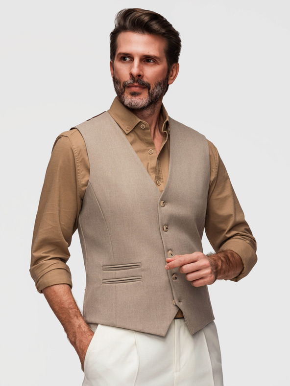 Ombre Clothing Klasična moška telovnika s podlogo - bež V1 V64 Ombre Clothing