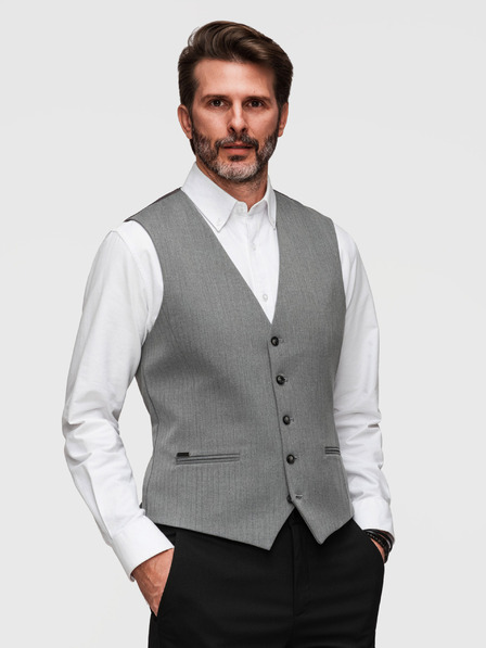 Ombre Clothing Elegantna klasična moška telovnika v obliki ribje kosti SLIM FIT - siva V1 V65 Ombre Clothing