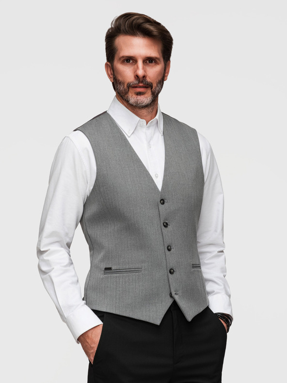 Ombre Clothing Elegantna klasična moška telovnika v obliki ribje kosti SLIM FIT - siva V1 V65 Ombre Clothing