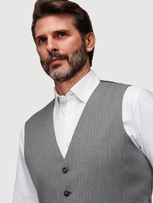 Ombre Clothing Elegantna klasična moška telovnika v obliki ribje kosti SLIM FIT - siva V1 V65 Ombre Clothing