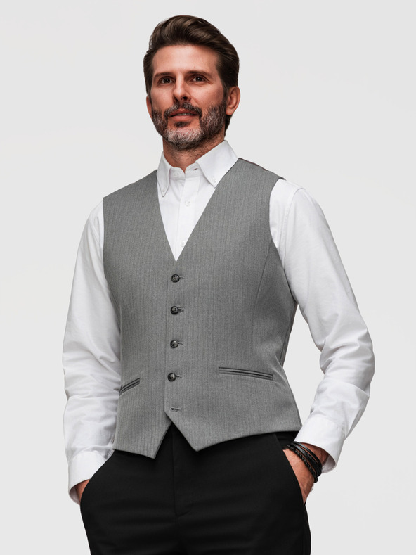 Ombre Clothing Elegantna klasična moška telovnika v obliki ribje kosti SLIM FIT - siva V1 V65 Ombre Clothing