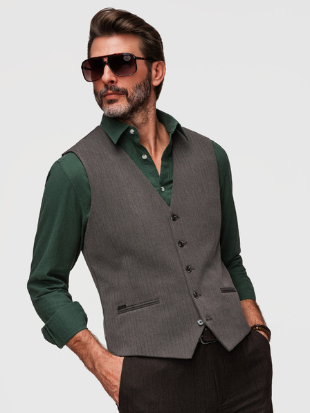 Ombre Clothing Klasična moška elegantna telovnika SLIM FIT v obliki ribje kosti - grafitna V2 V65 Ombre Clothing