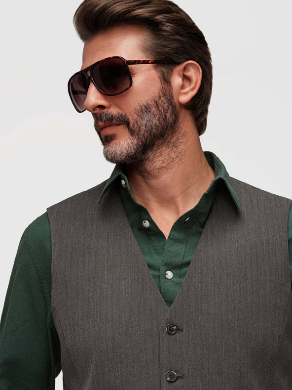 Ombre Clothing Klasična moška elegantna telovnika SLIM FIT v obliki ribje kosti - grafitna V2 V65 Ombre Clothing