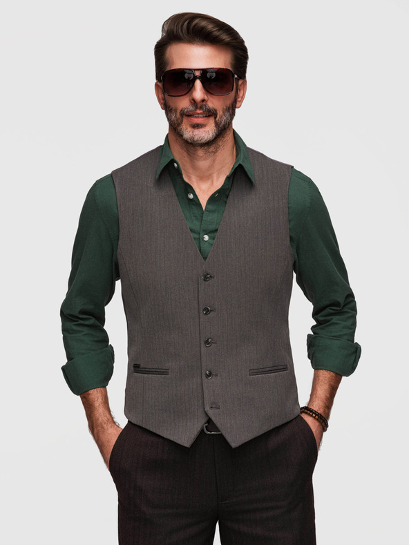 Ombre Clothing Klasična moška elegantna telovnika SLIM FIT v obliki ribje kosti - grafitna V2 V65 Ombre Clothing