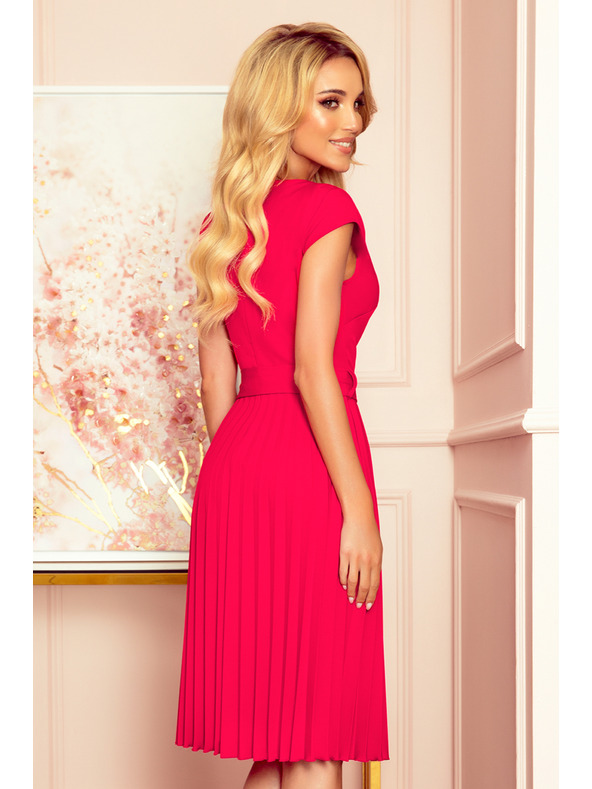 numoco Plisirana obleka s kratkimi rokavi - malinova Numoco LILA