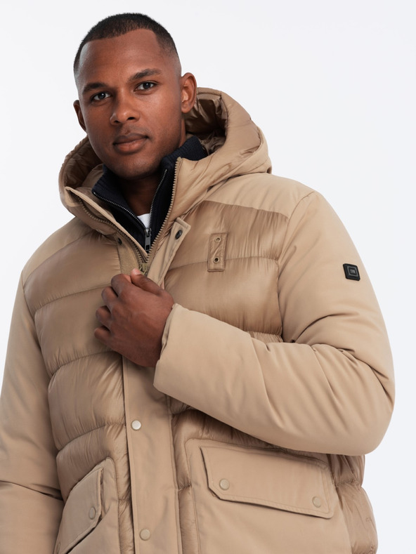 Ombre Clothing Moška prešita dolga jakna z velikimi žepi Ombre Clothing