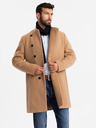 Ombre Clothing Moški plašč z asimetričnim zapenjanjem in visokim ovratnikom svetlo rjave barve Ombre Clothing