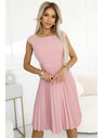 numoco Klasična obleka s kratkimi rokavi in pasom - pudrasto rožnata