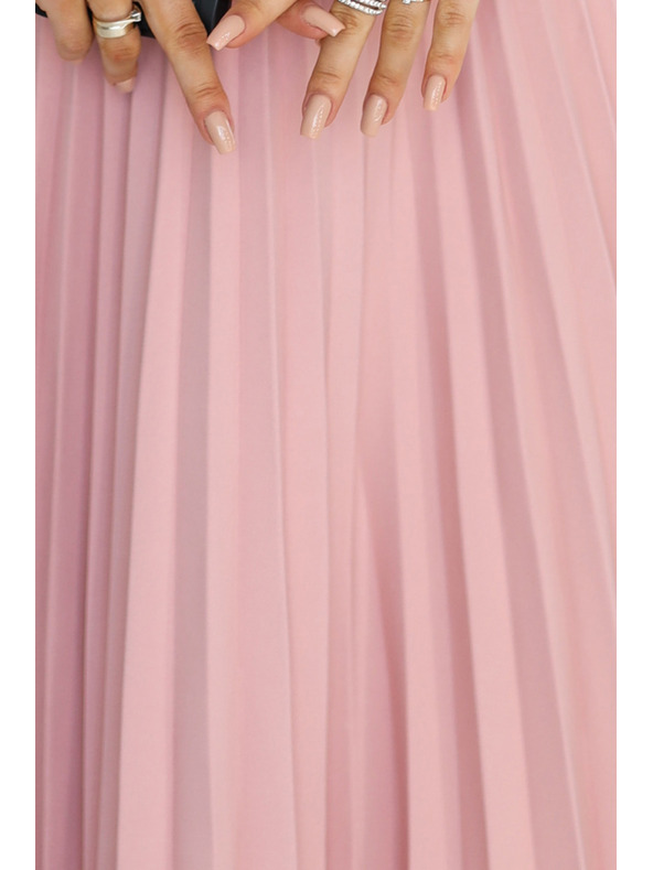 numoco Klasična obleka s kratkimi rokavi in pasom - pudrasto rožnata